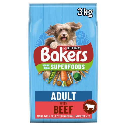 BAKERS Superfoods Adult Dry Dog Food Beef with Vegetables 3kg (Pack of 4)